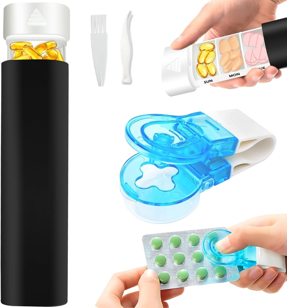 Haftalık 7 Günlük Pill Organizer, Işık Korumalı Hazırlanmış Moisture,Pill Taker, DKYEUD Seyahat Günlük Pill Box, Low Pill Case for Vitamins, Medicines, Supplements, Fish Oil, Black and White