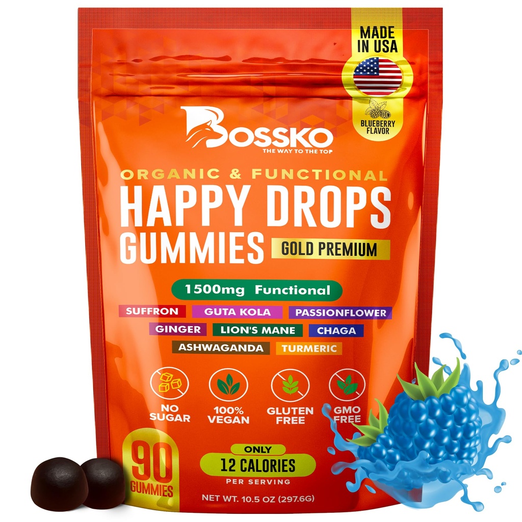 Happy Drops – Daily Superfood Gummies for Mood Support, Focus and Energy – Sugar-Free, Vegan, Blueberry Flavor – 90 Gummies for Yetişkinler – Daily Support for Mood, Focus and Natural Energy