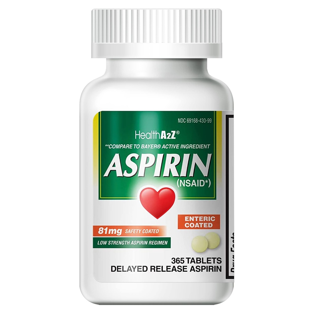 HealthA2Z® aspirin 81 mg | Low Strength | Kapic Kaplama | Ağrı Yardım | Küçük Aches Kas Ağrı & Cramps | Ateş Tespiti | Baş Ağrısı (365 Sayı)