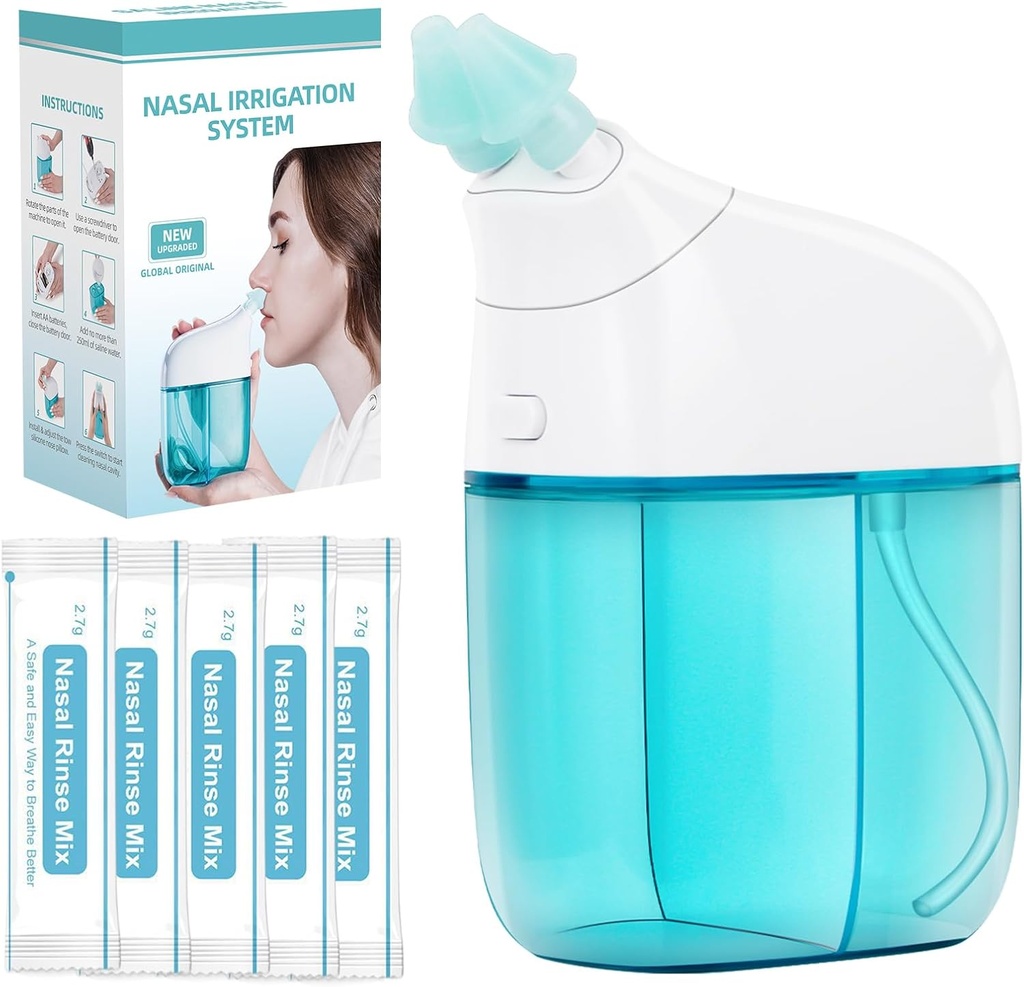 Nasal Irrigation System with 30 Saline Packets Nasal Care, Sinus Rinse Machine, Nasal Rinse Machine, Nasal Auto Waste Collection Function for Sinus, Nasal Allergies - Greens