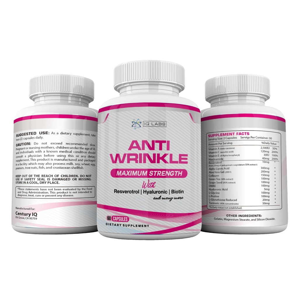 Λύσεις ομορφιάς του δέρματος (4) Anti-Wrinkle Max Συμπληρώματα 240 κάψουλες w/Resveratrol, Alpha Lipoic Acid, Collagen, DMAE, Hyaluronic +Χιλάρια