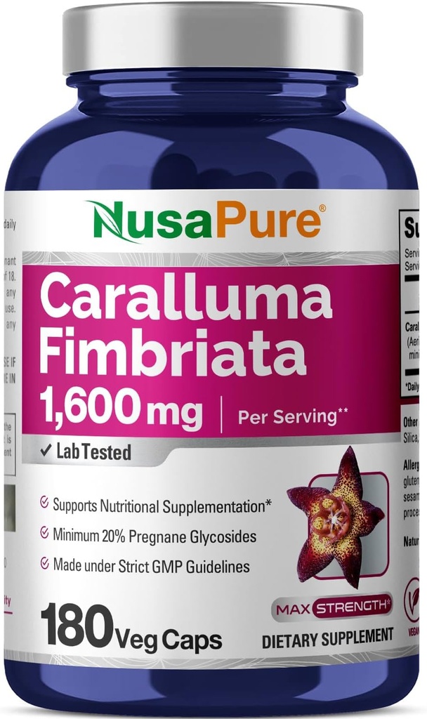 NusaPure Caralluma Fimbriata 1600mg - 180 Κάψουλες Veggie (Μη ΓΤΟ, Vegan)