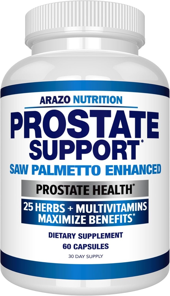 Arazo Beslenme Prostate Supplement - Saw Palmetto + 25 Herbs - Frequent Urinasyonunu azaltın, Saç Kaybını, Destek Stamina - Single Homeopathic Herbal Ekstra Sağlık Supplements - Capsule veya Pill