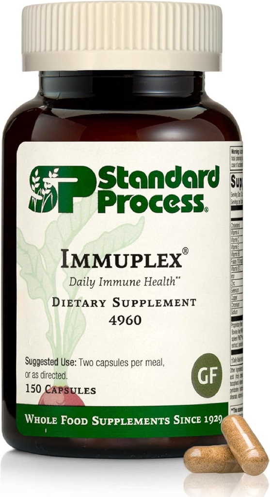 Standard Process Inc. Immuplex - Daily Immune Support Supplement with Folate, Iron, Vitamin C & Vitamin A - Mineral Supplement with Antioksit Malzemeler - 150 Capsules