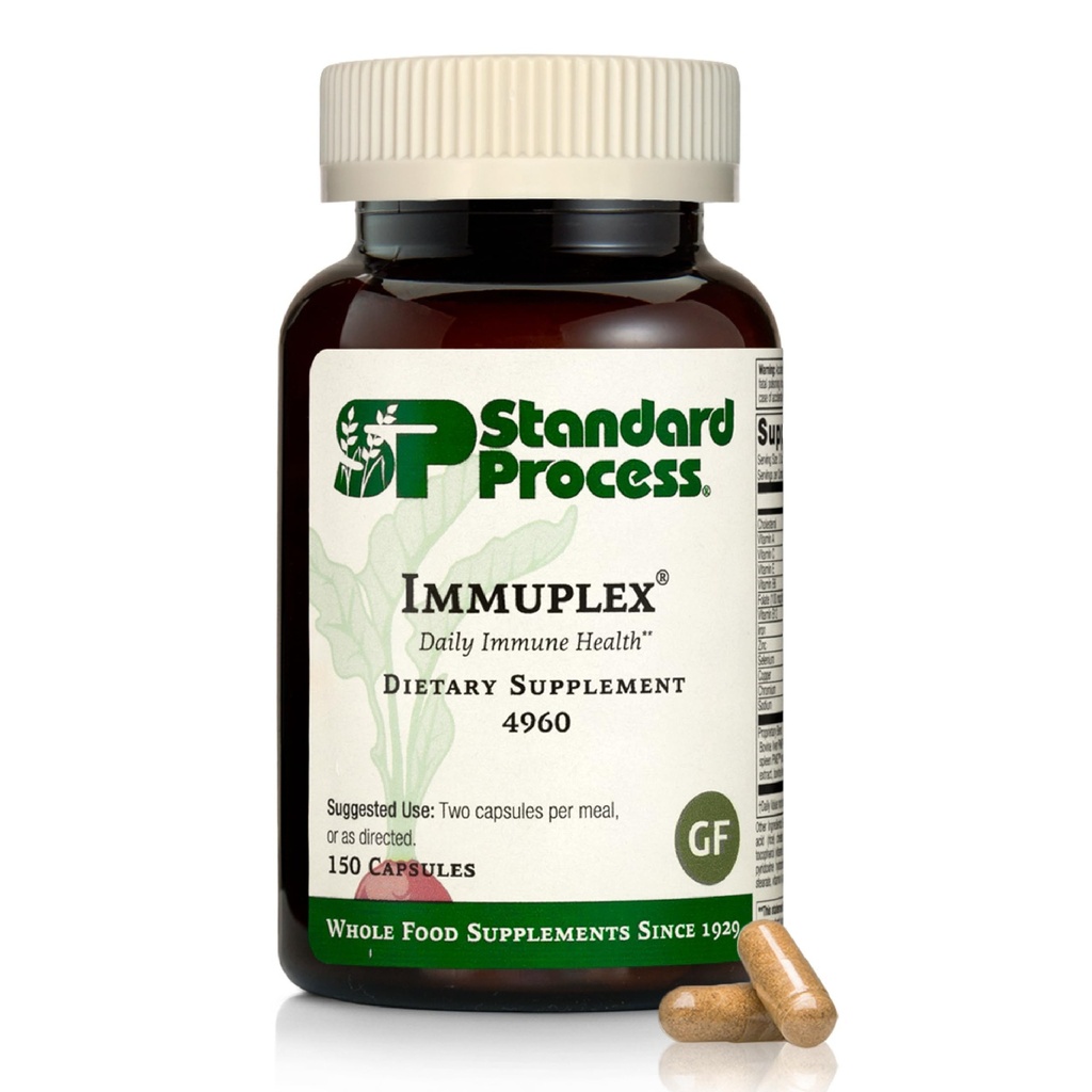 Standard Process Inc. Immuplex - Daily Immune Support Supplement with Folate, Iron, Vitamin C & Vitamin A - Mineral Supplement with Antioksit Malzemeler - 150 Capsules