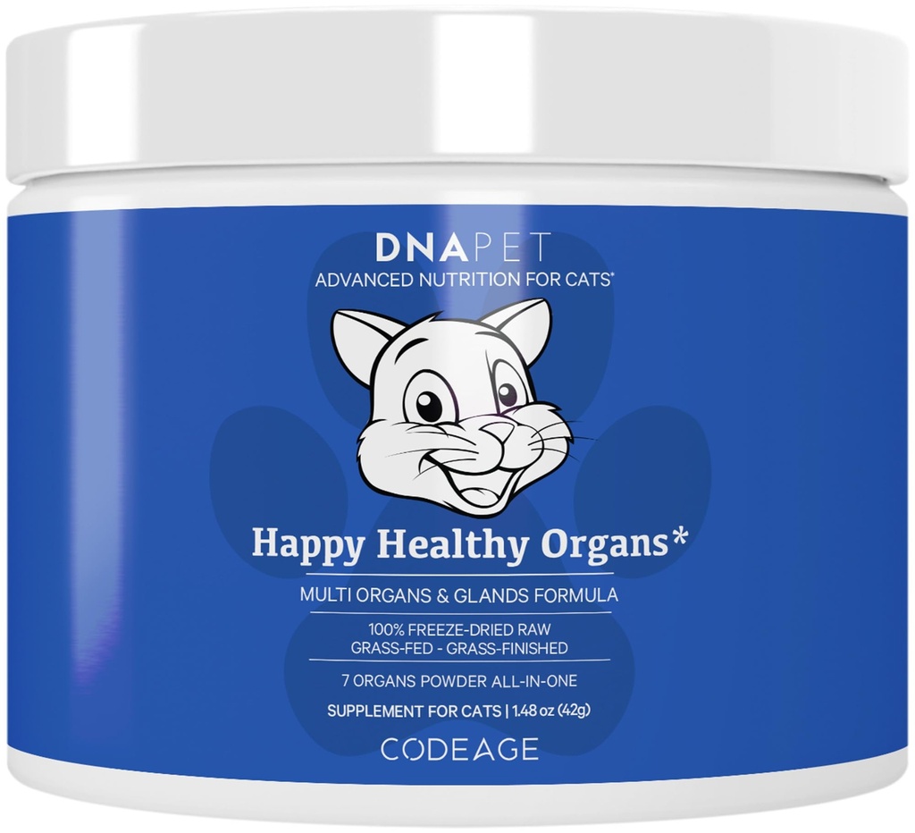 Cats için Mutlu Sağlıklı Organlar ve Glands Supplement, Freeze-Dried Raw Bovine Liver Grass-Fed Bone Marrow Heart Kidney Pancreas, Bovine Yourmus Iron Multi Organ Toz, Ortaklar Kedi Vitaminleri 1.48 ozine