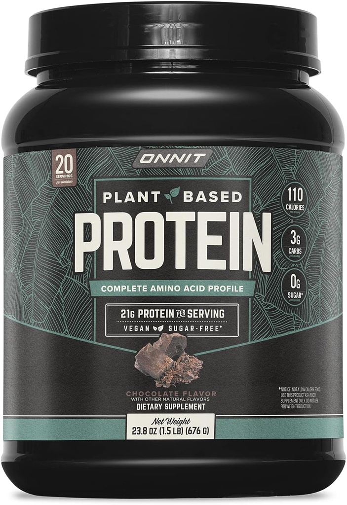 ONNIT Πρωτεΐνη με βάση το φυτό σε σκόνη, Σοκολάτα Γεύση, 21g Πρωτεΐνη ανά Σερβίρισμα, Vegan και Γαλακτοκομικά Δωρεάν Συμπλήρωμα Διατροφής με 20 Σερβιέτες ανά Tub, 23,8 oz