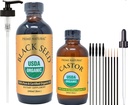 PRIME NATURAL Organik Siyah Tohum Yağı ve Organik Castor Yağı - 2 Oil Sche - USDA sertifikalı - Soğuk Baskı, Virgin, Unrefined, Vegan, Non-GMO, Hiçbir Preservatives