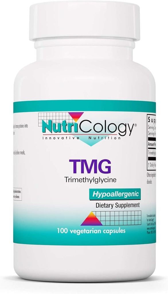 Nutricology TMG Trimethylglycine 750 mg Supplement - Betaine Anhydrous, Supports Healthy Methylation, Promotes Healthy Homocysteine Levels, Hypoallergenic, Vegetarian Capsules - 100 Count