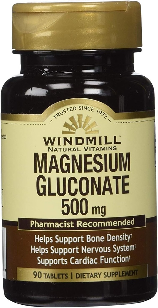 Γλουκονικό μαγνήσιο 500 mg, 90 δισκία ανά φιάλη (3 φιάλες).