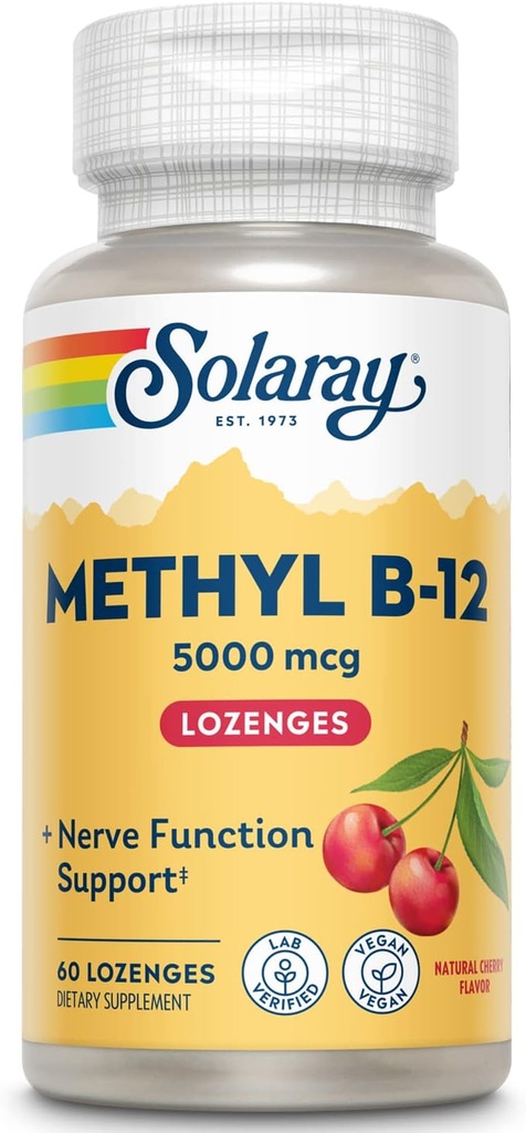 Solaray Torch B12, Lozenge, Cherry (Btl-Plastik) 5000mcg | 60ct