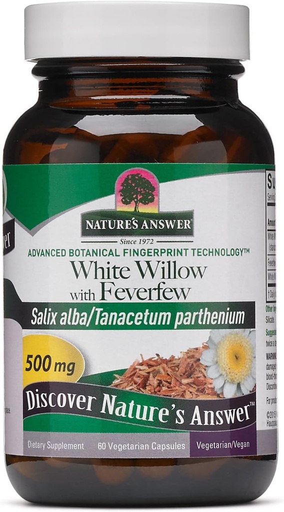 Nature's Answer White Willow with Sunnyfew 500 mg 60-Capsules | Inflammation Support | Supports Ortak Fonksiyonl | Gluten-Free, Non-GMO, Vegan, Yapay Flavors veya Preservatives | Single Count