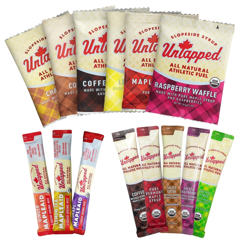 UnTapped Numune Paketi - 14 Bireysel olarak paketler | All-Doğal Maple Syrup, Vegan Stroopwafels & Hydration Mixes | Assorted Pack for Sustained Energy & Recovery | USDA Organik Onaylanmış Tedarikçi
