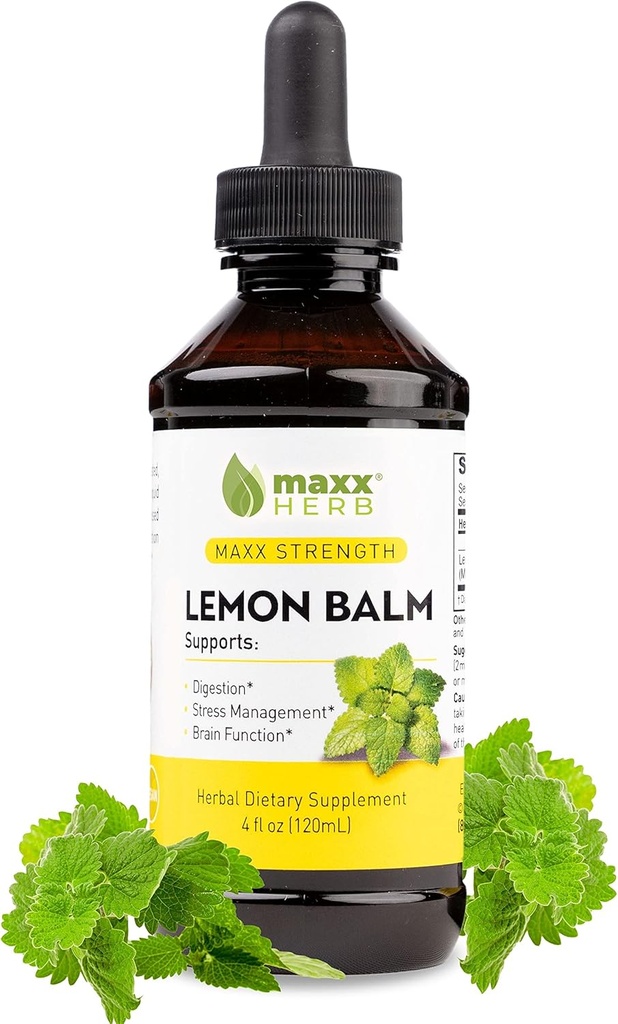 Maxx Herb Lemon Balm Extract - Max Strength Liquid Tincture Absorbs Daha Fazla Kapsüller veya Çay için, Nervous Sistem Desteği ve Stres Yönetimi - Alkol Ücretsiz - 4 Oz Şişe (60 Hizmet)