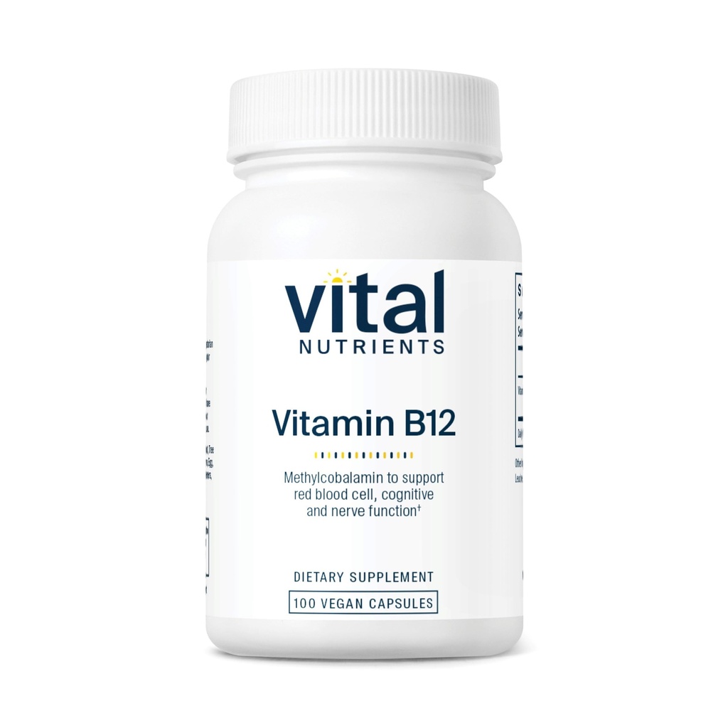 Vital Nutrients B12 1000mcg - Vegan - Metabolism, Cognitive & Nervous System Health * - Yüksek Lisans B12 Tamam - Gluten, Süt, Soy Free - 100 Capsules