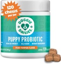 Doggie Dailies Puppy Probiotic, Προβιοτικά για κουτάβια με Digestive Ένζυμα, Προάγει την Πειθαρχική Υγεία, Υποστηρίζει το ανοσοποιητικό σύστημα και τη συνολική ανάπτυξη (Pumpkin) 120 μαλακά μάσημα