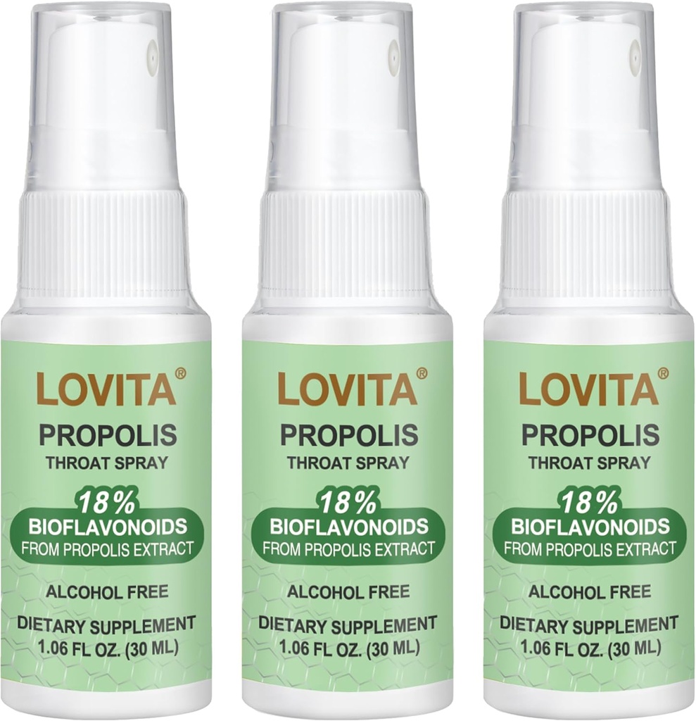 LOVITA Bee Propolis Throat Spray 250mg, Arı Propolisi% 18 Bioflavonoids, Alkol Özgür Antioksi, Immune Support & Sore Throat Relief, Gluten-Free, Non-GMO, 1 Fl Oz, 90 Day Supply