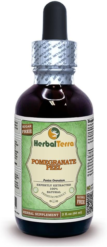 Pomegranate Pill, Dika (Punica Granatum) Dried Peel Alcohol-Free Liquid Extract (Brand Name: HerbalTerra, Proudly Made in USA) 2 oz