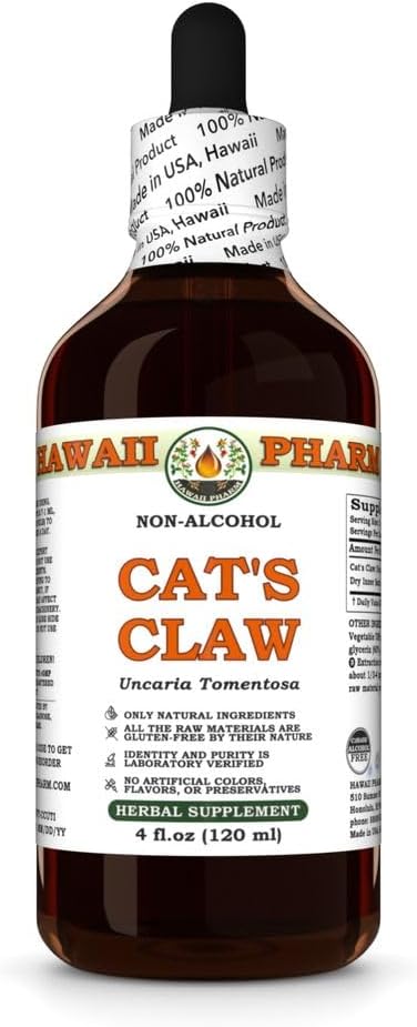 Hawaii Pharm Cat's Claw Alkol-Free Extract, Glycerite for Joint Comfort, Immune Support, Promosyonlar Hücreleri Vitality, Eases Digestion, Helps maintain Blood Pressure Balance - 4 fl.oz