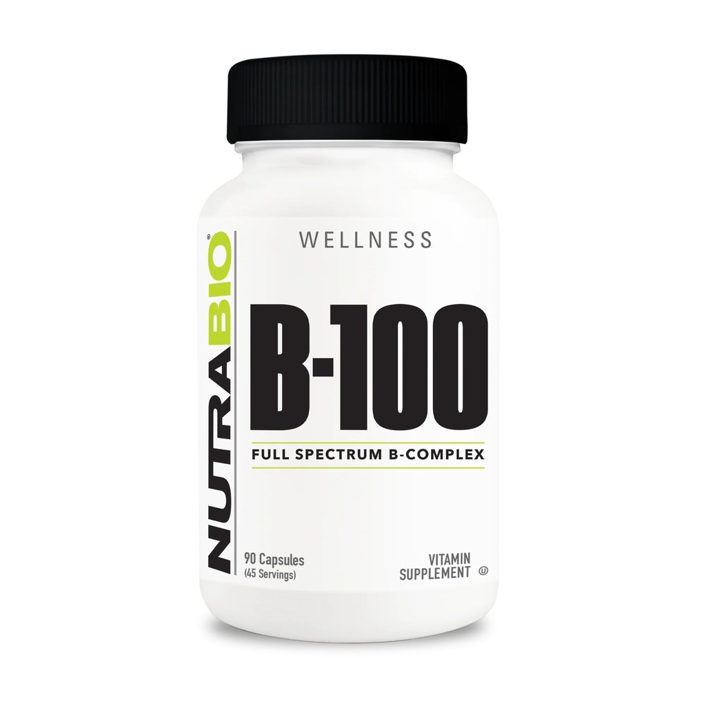 NutraBio B-100, B σύμπλεγμα βιταμίνης, υποστήριξη ανοσοποιητικού συστήματος, υγιή μαλλιά, δέρμα, νύχια, 90 κάψουλες λαχανικών