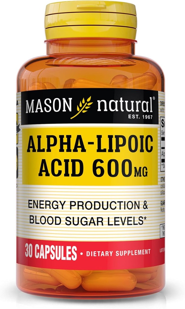 MASON NATURAL Alpha Lipoic Acid 600 mg per Service, Gluten Free ALA Supplement, 30 Capsules