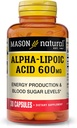 MASON NATURAL Alpha Lipoic Acid 600mg per Serving, συμπλήρωμα ALA χωρίς γλουτένη, 30 κάψουλες