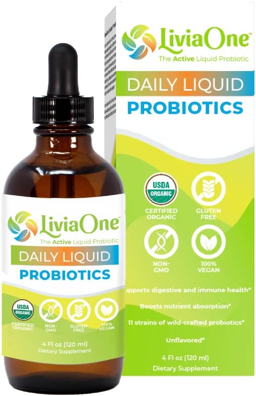 LiviaOne Daily Liquid Probiyotiks, USDA-Cerated Organic Probiyotiks, Allergen- ve Gluten-Free Vegan Probiyotik for Women and Men, Non-GMO and Raw, 4 Fl Oz (Pack of 1)