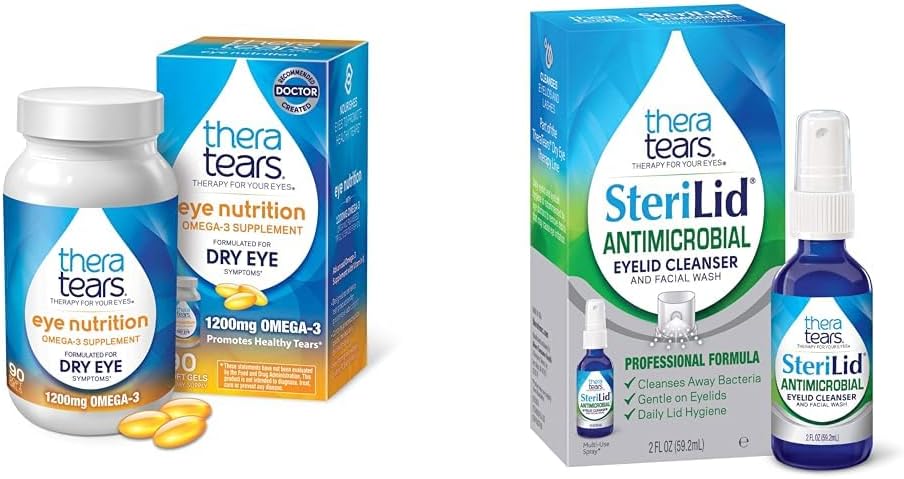TheraTears Omega 3 Συμπλήρωμα, 1200mg, 90 ct (Pack of 1) & SteriLid Eyelid Cleanser and Face Wash, για ερεθισμένα μάτια, 2 fl oz Spray