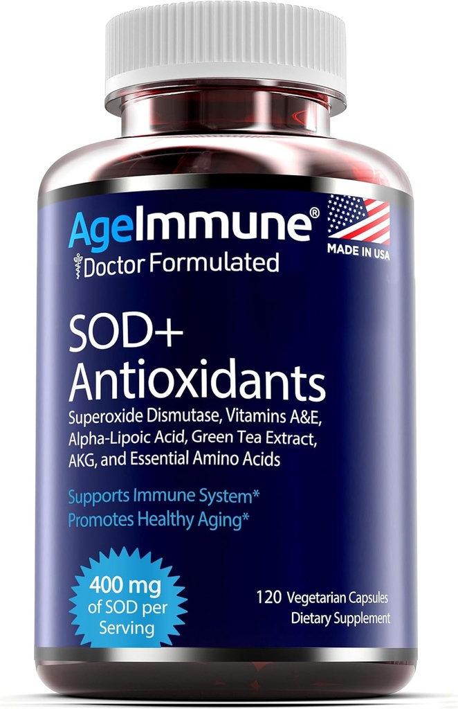 SOD Antioxidants Complex Υγιεινή γήρανση συμπλήρωμα - 400mg Superoxide Dismutase - Alpha Lipoic Acid - Πράσινο εκχύλισμα τσαγιού - L-αργινίνη - Λυσίνη - AKG - Βιταμίνες Α και Ε για ανοσοποιητική υποστήριξη-120 κάψουλες