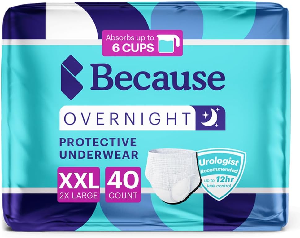 Çünkü gece boyunca Absorbency Pull Ups - Adult Use Incontinence Underwear, Absorbent Nighttime Briefs for Men and Women, White, XXLarge, 40 Count (4 Packs of 10)
