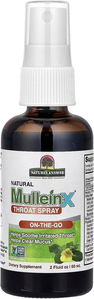 Mullein-X Throat Sprey 2 Akış Ounce | On The Go | Soothes Throat | Clears Mucus | Gluten Free, Non GMO, Vegetarian | Natural Peppermint Flavor