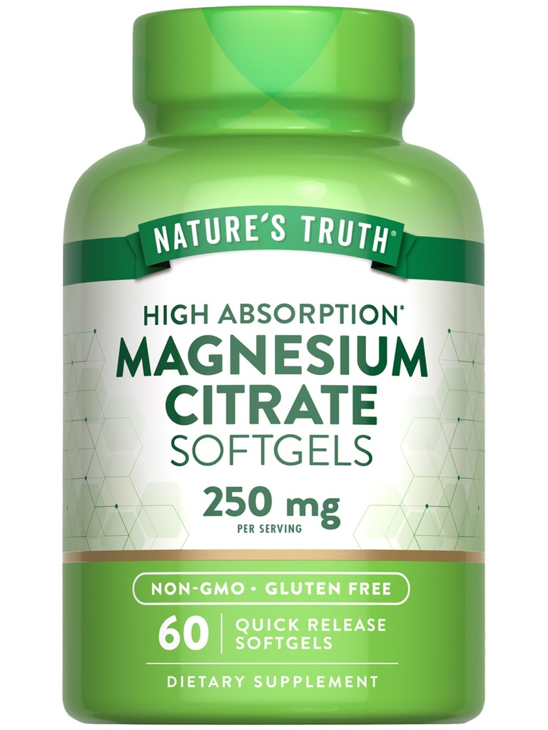 Nature's Truth Magnezyum Citrate Softgels | 250 mg | 60 Kont | High Abors | Non-GMO & Gluten Free Supplement Supplement