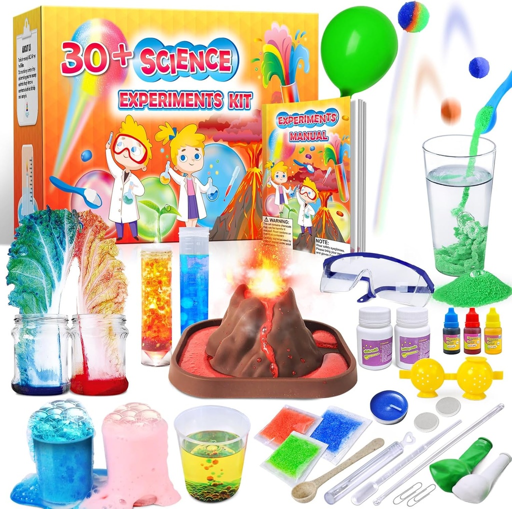 Çocuklar için 30+ Deneyler Bilim Kitleri, S.T.E.M Eğitim Projesi Erkek Kızlar için Oyuncakları Hediyeleri, Kimya Set, Bouncy Ball, Volcano Eruptiontion