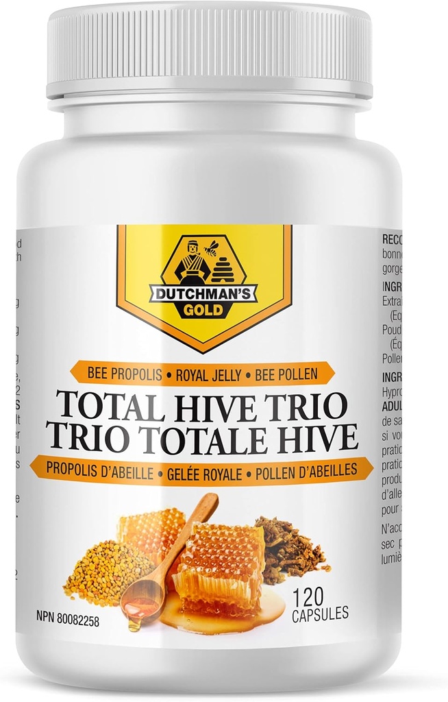 Hollandalı'nın Gold Total Hive Trio Capsules - 120 Veg Caps yaklaşık 30-60 Hizmet - Bee Pollen Royal Jelly & Propolis Supplement - Antioksi Immune Support - Natural Honey Mix