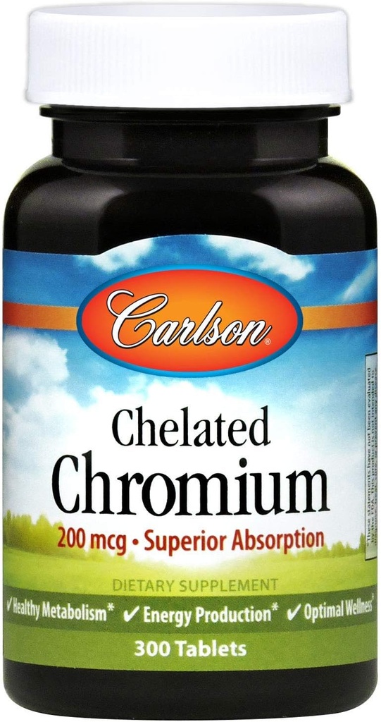 Carlson Chelated Chromium 200 mcg Üstün Abvitamin - Sağlıklı Metabolism Enerji Üretimi ve Optimal Wellness - 300 Tablet