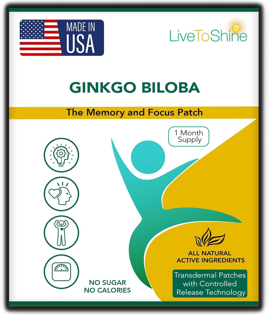 Shine GU Biloba Patch - 30 Gingko Transdermal Patches - Kadınlar ve Erkekler için Bir Ay Supply - ABD Made