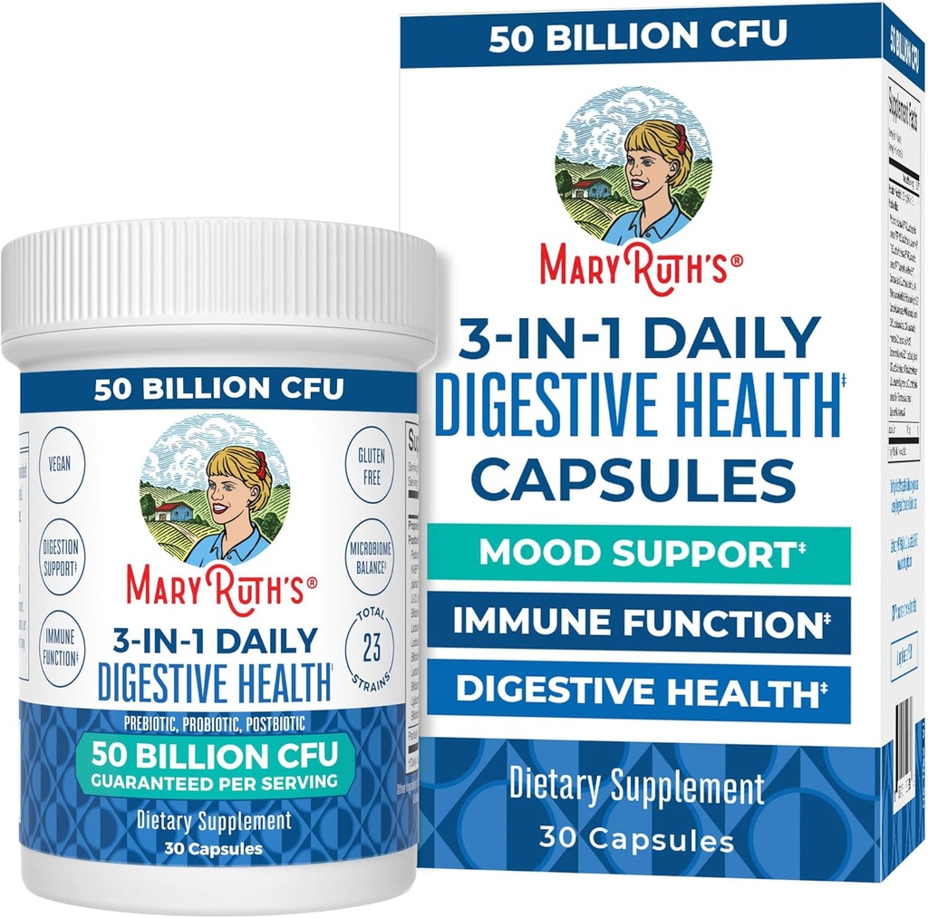 MaryRuth's 3-in-1 Probiyotiks for Digestive Health | Prebiyotik & Postbiyotik | Gut Health Supplement for Women & Men | 23 Benzersiz Strains | Immune Support | 50 Milyar C |FU 30 Servisler