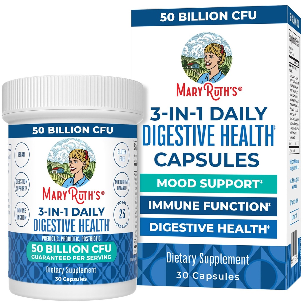 MaryRuth's 3-in-1 Probiyotiks for Digestive Health | Prebiyotik & Postbiyotik | Gut Health Supplement for Women & Men | 23 Benzersiz Strains | Immune Support | 50 Milyar C |FU 30 Servisler