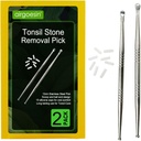 Airgoesin 2round Tonsil Stone Removal Pick Tonsillolith Premium Tool Paslanmaz Çelik Oral Temiz 10 Yumuşak Silikon Caps
