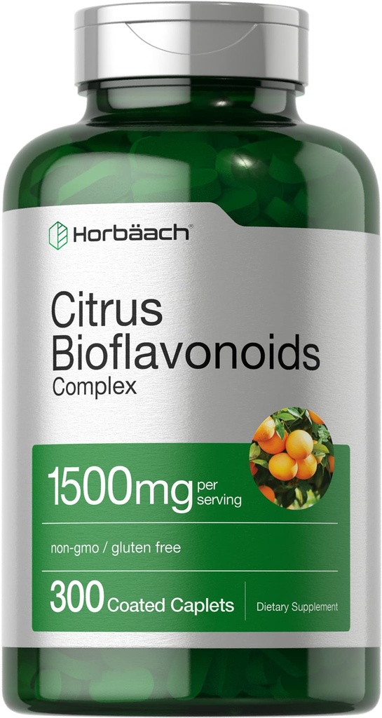 Horbäach Citrus Bioflavonoids Supplement | 1500 mg | 300 Caplets | Vegetarian, Non-GMO, and Gluten Free Formula | Değer Boyut