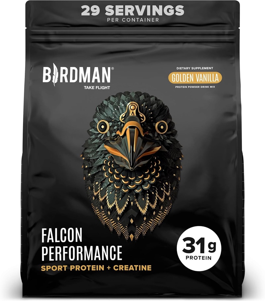 BIRDMAN Falcon Performans Vegan Protein Toz, 31g protein, 5g Kretine, 5g BCAA, Probiyotikler, Elektrolytes, Pre Workout, Low Carb, Sugar Free & Dairy Free, Plant Based Vanilla proteini, 29 Servisler
