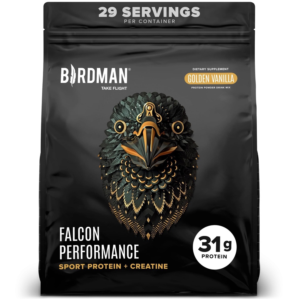 BIRDMAN Falcon Performans Vegan Protein Toz, 31g protein, 5g Kretine, 5g BCAA, Probiyotikler, Elektrolytes, Pre Workout, Low Carb, Sugar Free & Dairy Free, Plant Based Vanilla proteini, 29 Servisler
