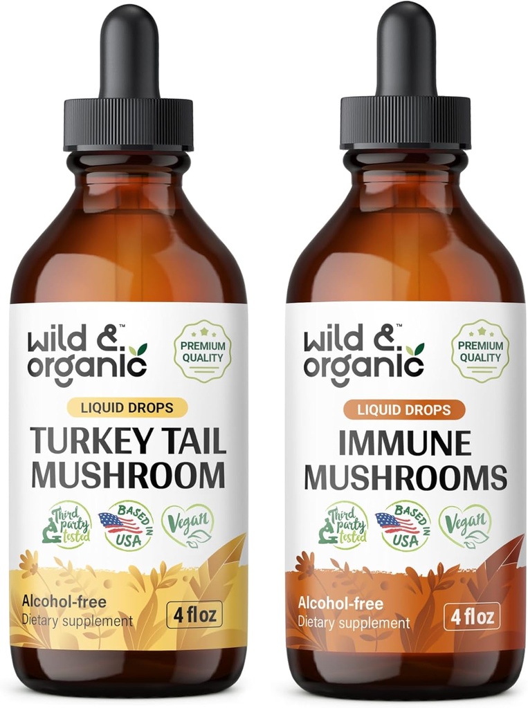 Άγρια & Βιολογική Τουρκία Βάμμα ουράς 4 fl oz & Ανοσοποιητικά Μανιτάρια Βάμμα 4 fl oz