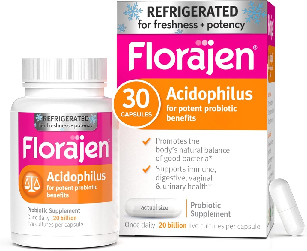 Florajen Acidophilus Probiotics, Υγεία των ορνίθων, Κολπική Υγεία, και συμπλήρωμα υποστήριξης του ανοσοποιητικού, δυσκοιλιότητα και Bloating ανακούφιση για ενήλικες, 30 κάψουλες (Ψυγεία)