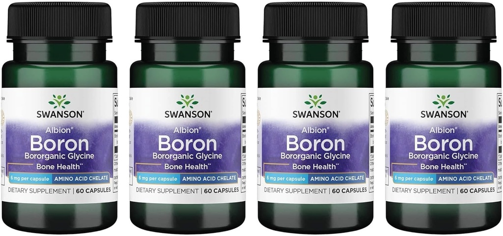 Swanson Boron από Albion - Boroganic Glycine συμπλήρωμα Υποστήριξη Κοινή Υγεία & Υγεία των οστών - Υψηλή Φόρμουλα Απορρόφησης Μπορεί να υποστηρίξει τη συνολική ισορροπία - (60 κάψουλες, 6mg κάθε) (4 Pack)