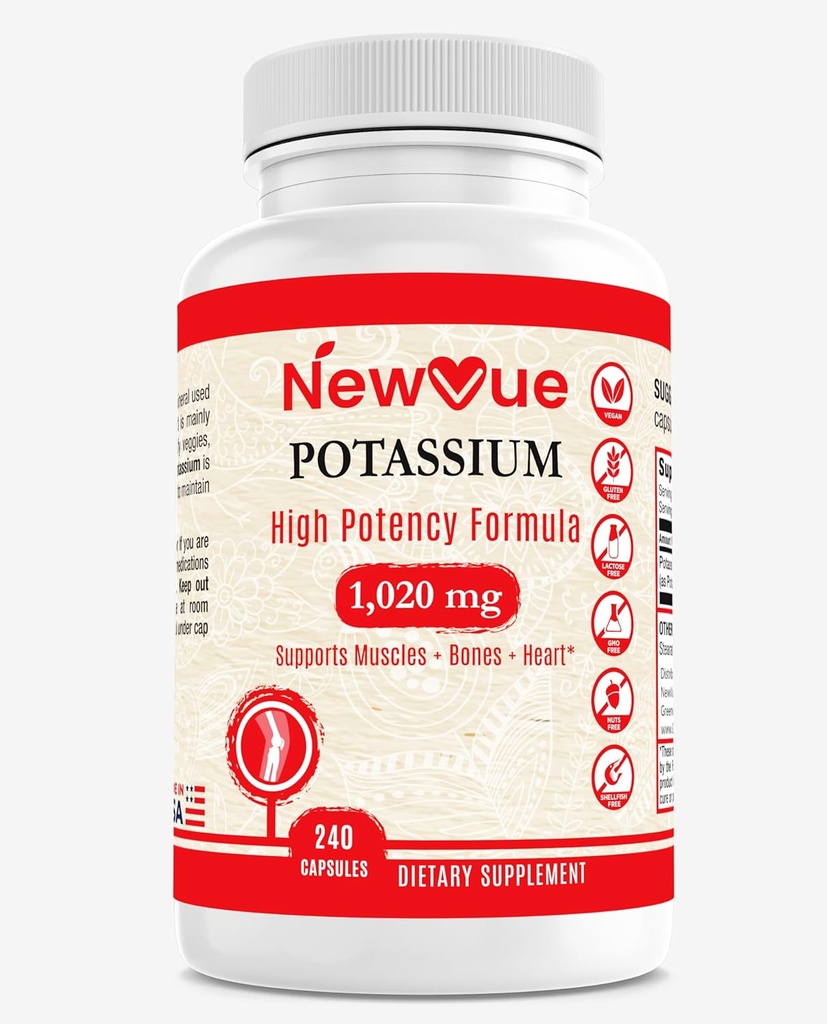 NewVue συμπλήρωμα καλίου, 1020 mg,120 σερβιρίσματος, 240 καπάκια