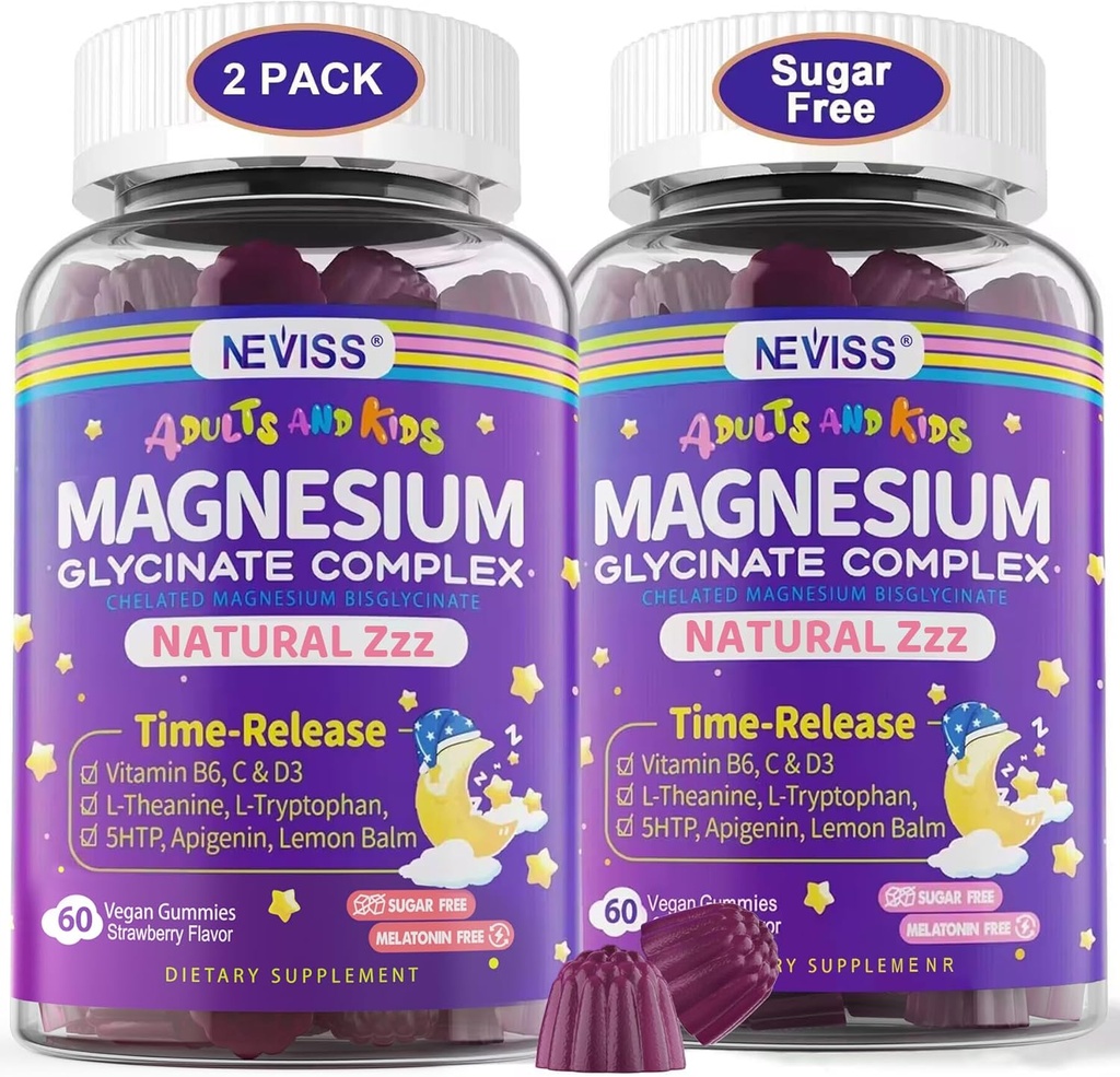 Magnezyum Glycinate Gummies for Yetişkinler & Çocuklar 4+, Sugar Free Magnezyum Bisglycinate Supplement 400/200 mg with B6D3, 5HTP, L-Theanine for Sleep & Relaxation, Brain, Muscle, Melatonin Free Gummies,2Pack Bisglycinate Supplement 400/200 mg with B6D3, 5HTP, L-Theanine for Sleep & Relaxation, Brain, Muscle, Melatonin Free Gummies,