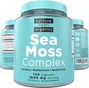 Nurture Nutri Organik Deniz Moss Kompleksi - 120 İrlandalı Deniz Moss Capsules | Deniz Moss Organik | İrlandalı Deniz Moss Organik Raw | Seamoss Raw Organic | Sea Moss ve Bladderwrack Capsules | Seamoss Pills | Sea Moss