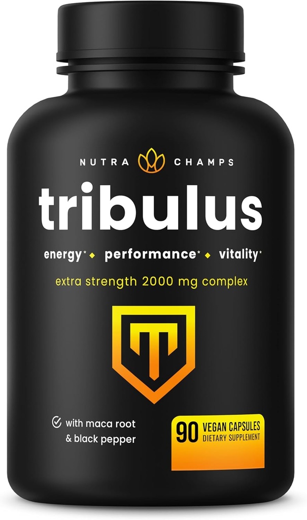 NutraChamps Trib Terulusris for Men, 2000 mg Supplement Alert for Energy, Vitality, Stamina & Performans, Ekstra Kuvvet Saponins, 90 Vegan Capsules