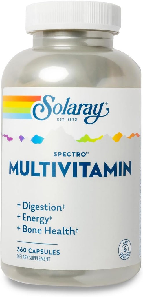 SOLARAY Demir ile Multivitamin - Magnezyum, Energating Greens, Herbs & Digestive Enzymes - Digestion, Energy, and Bone Health Support (60 Hizmet, 360 Capsules)